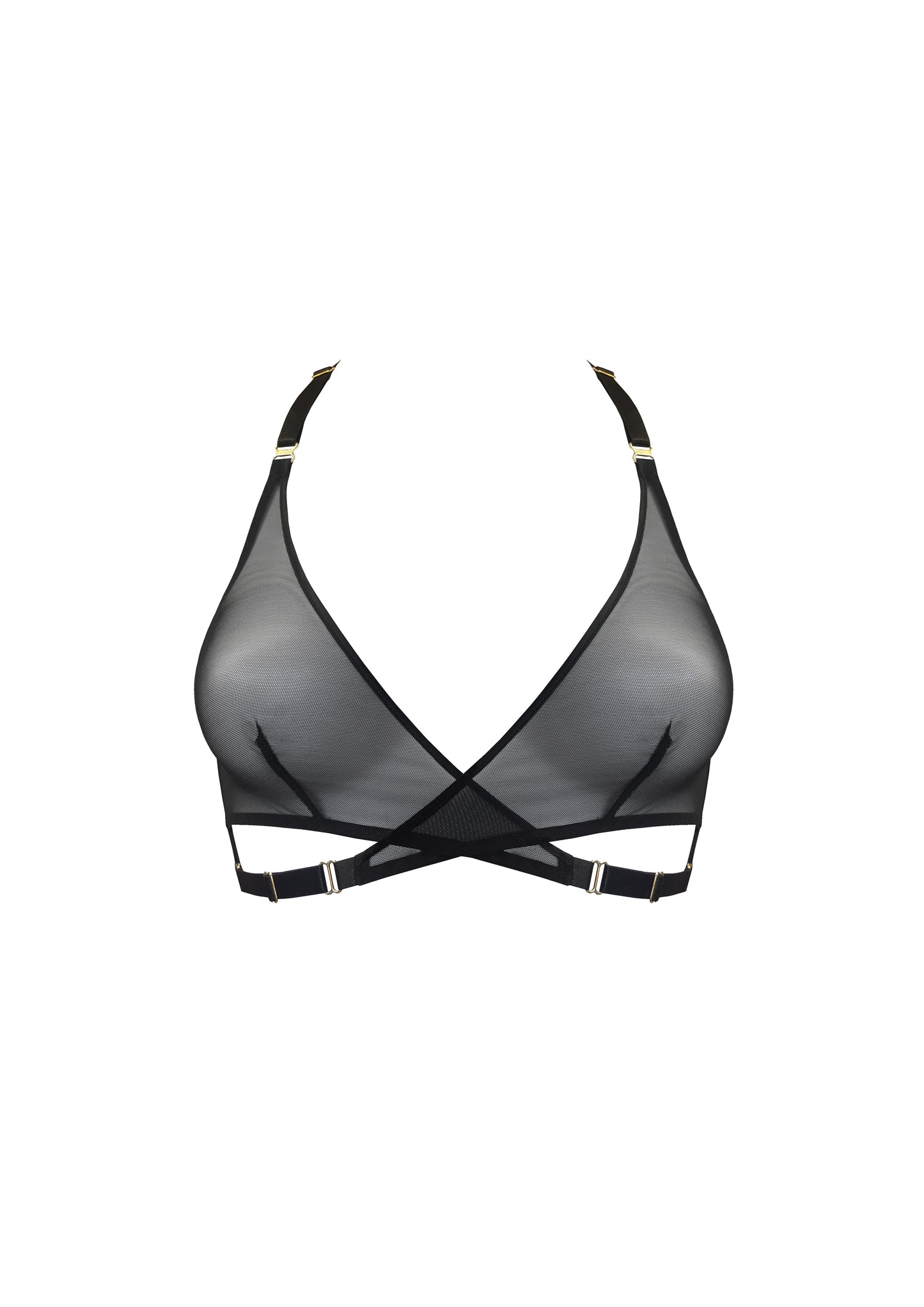 Black Art Deco Mesh Wrap Bra