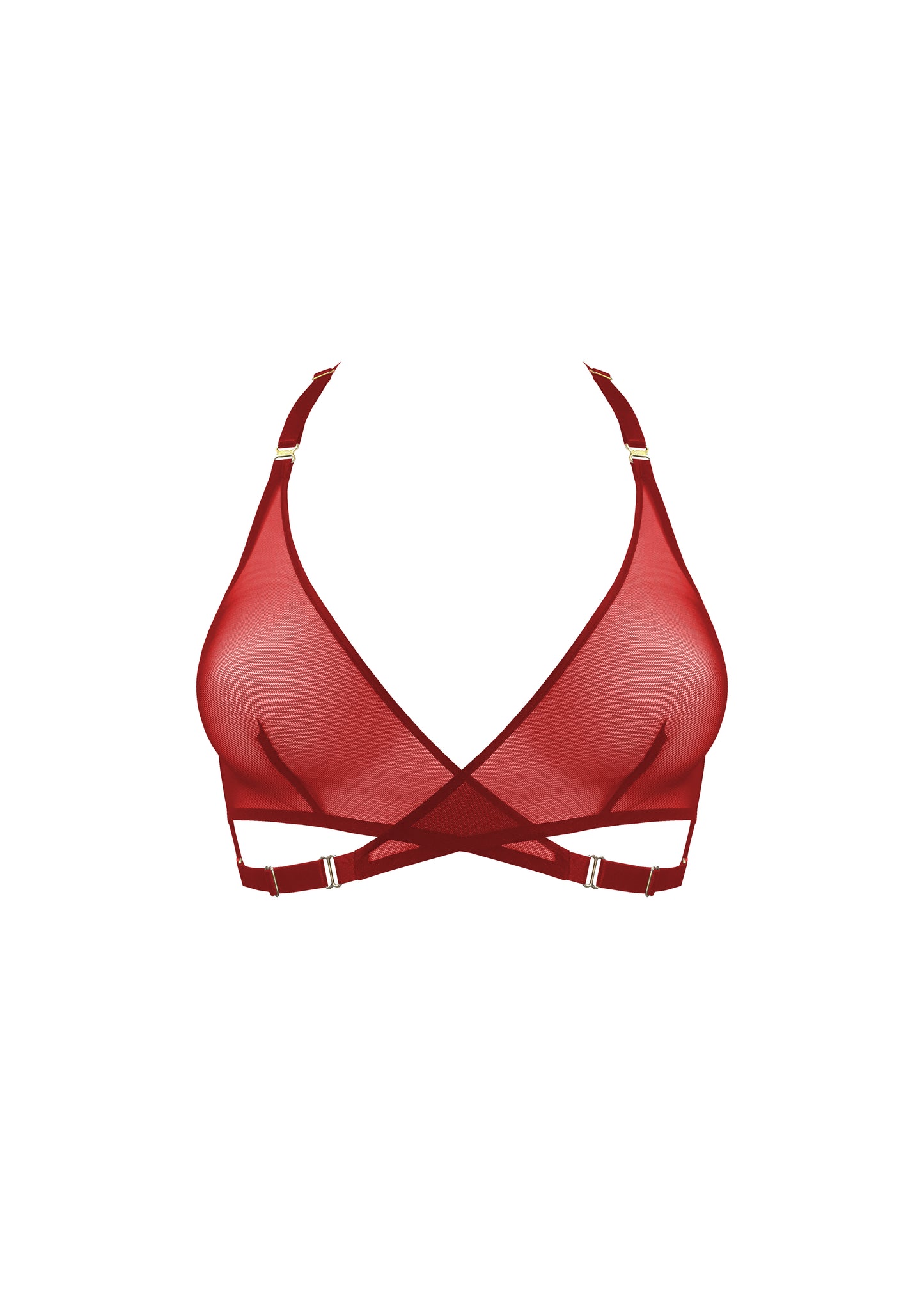 Red Art Deco Mesh Wrap Bra