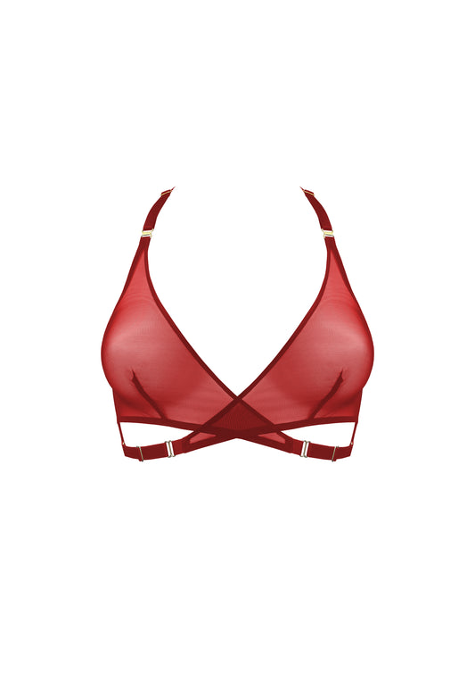 Red Art Deco Mesh Wrap Bra