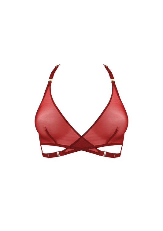 Red Art Deco Mesh Wrap Bra