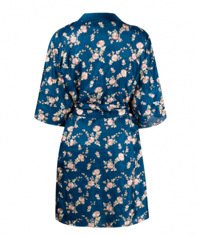 Blue Floral Silk Kimono