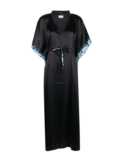 Long Black and Animal Print Kaftan