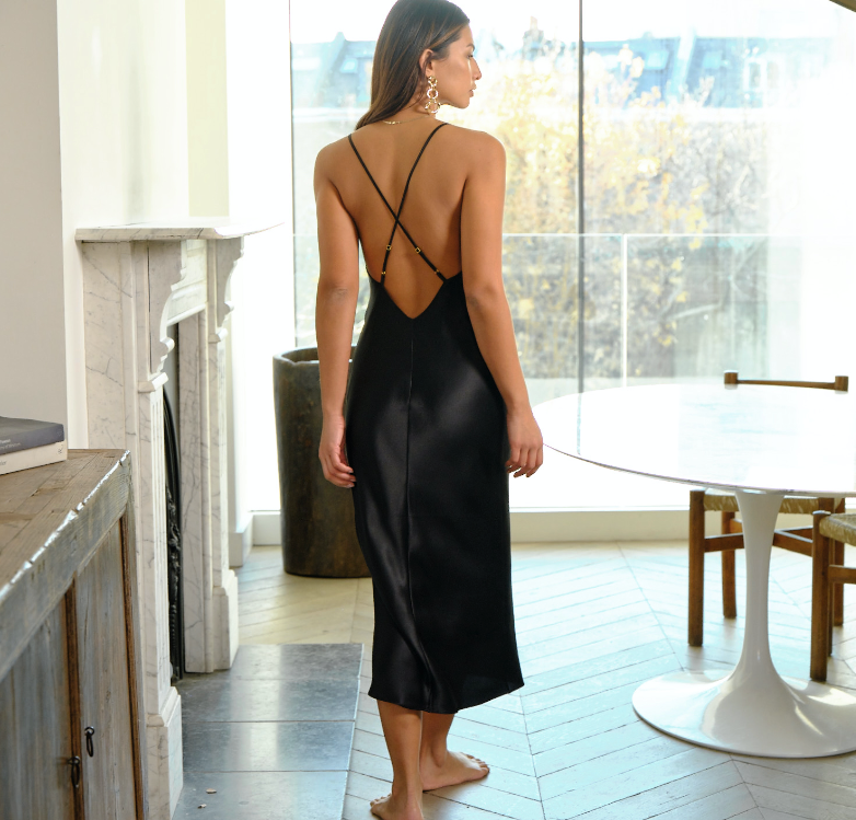 Fleur Du Jour Black Silk Slip Dress
