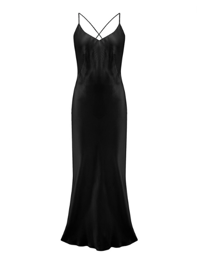 Fleur Du Jour Black Silk Slip Dress