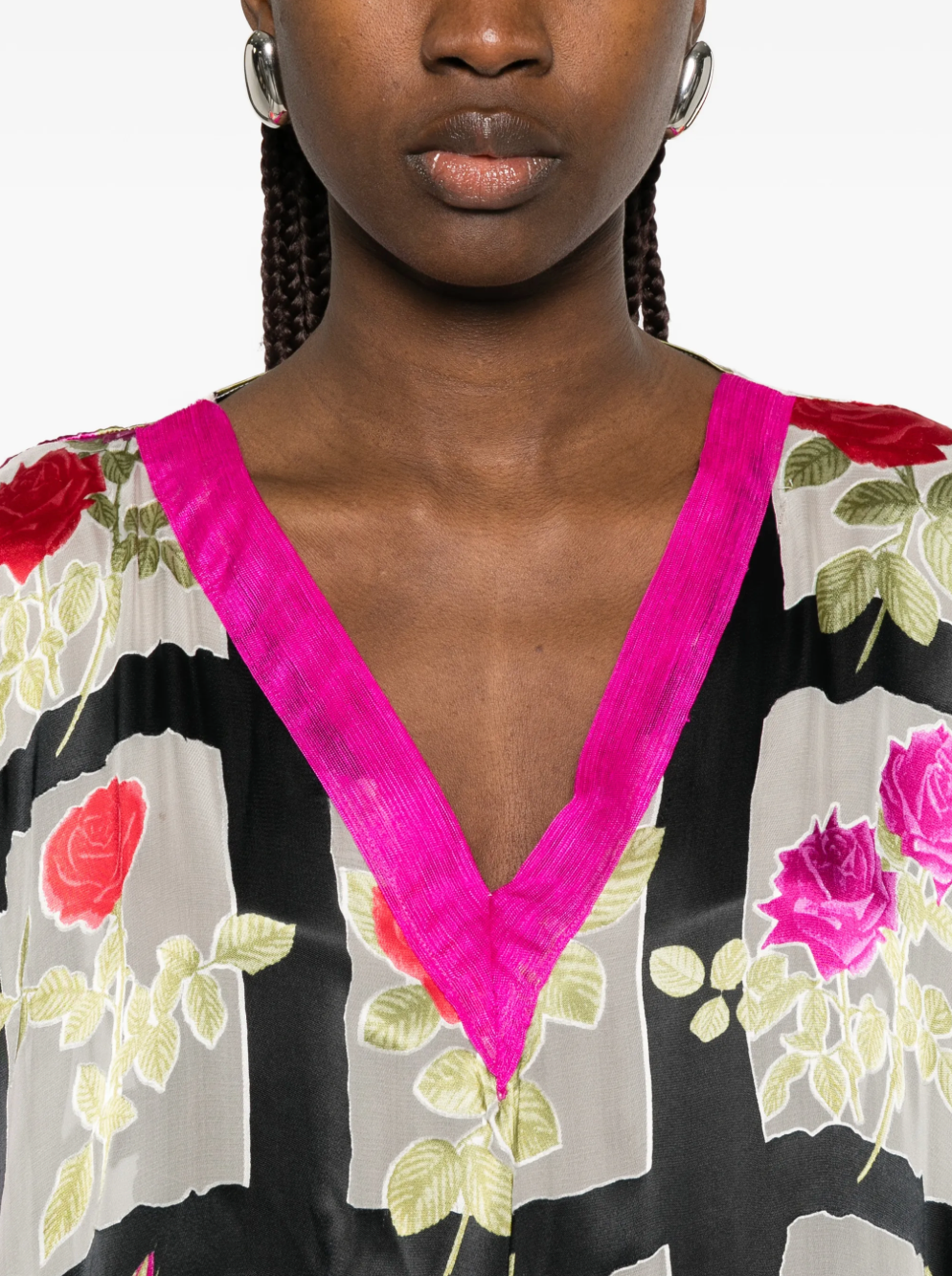 Rose-pattern Grid Silk Kaftan