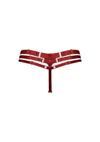 Red Art Deco Multi Strap Thong