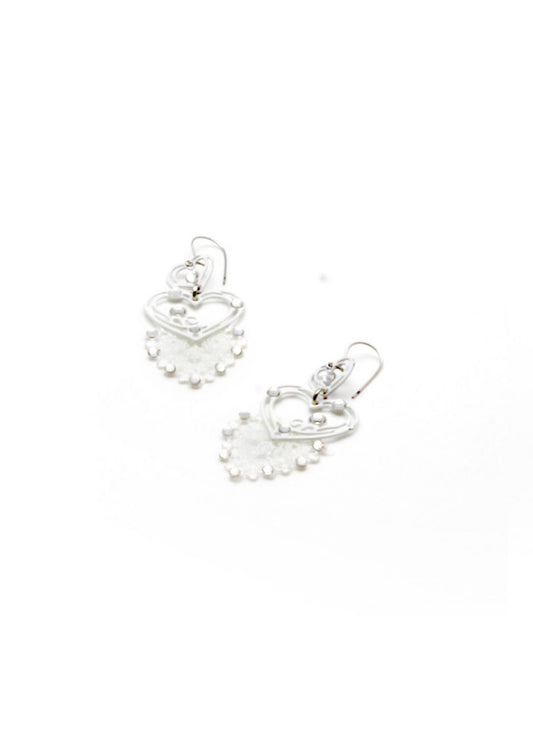 White Heart Lace Earrings