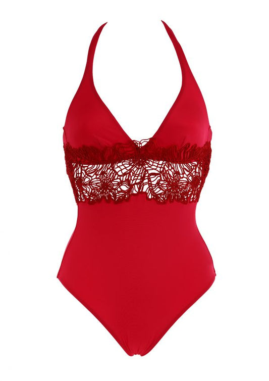 Coral Crochet Halterneck Swimsuit