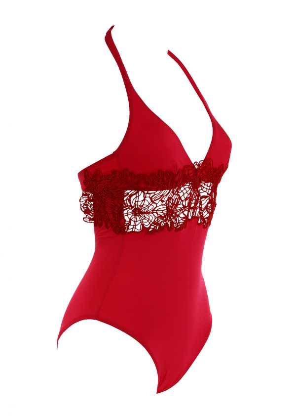 Coral Crochet Halterneck Swimsuit