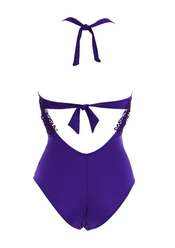 Purple Crochet Halterneck Swimsuit