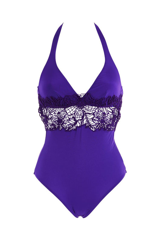 Purple Crochet Halterneck Swimsuit