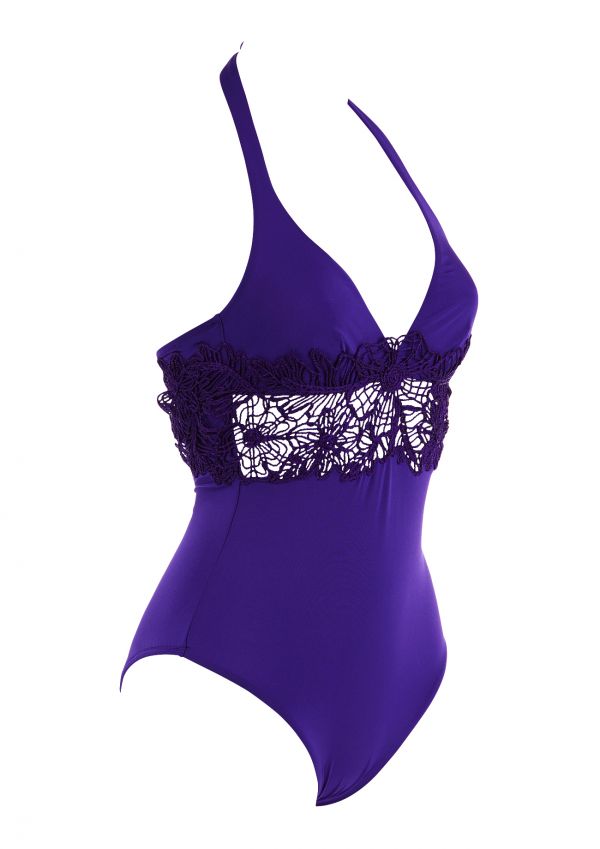 Purple Crochet Halterneck Swimsuit