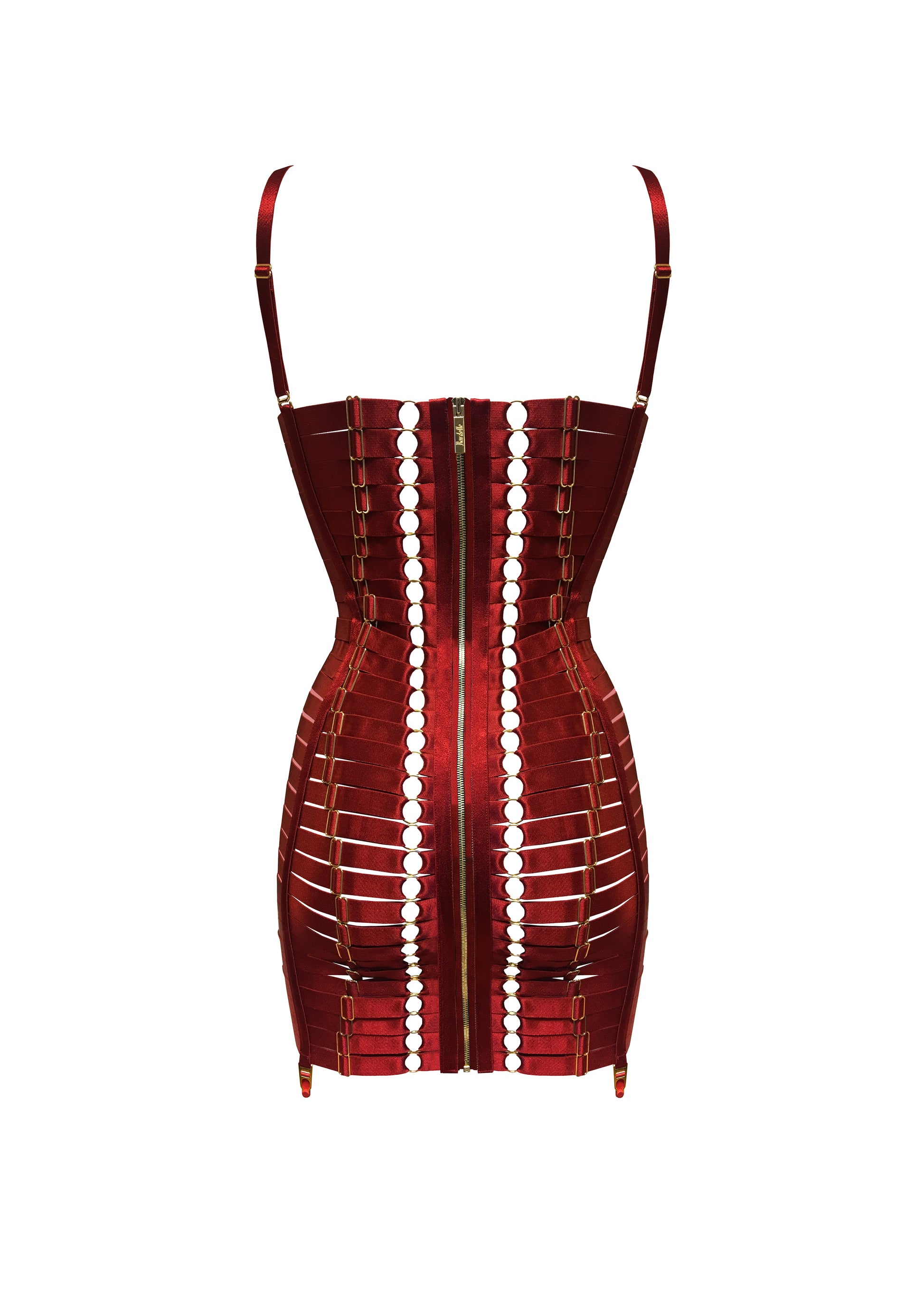 bondage red dress Wine Red Bear Maid Sexy Lingerie Set - Sheer Dress with Apron and Lace Bondage Strap Set Cosplay