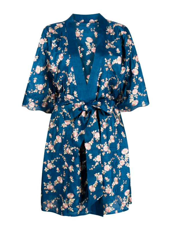 Blue Floral Silk Kimono