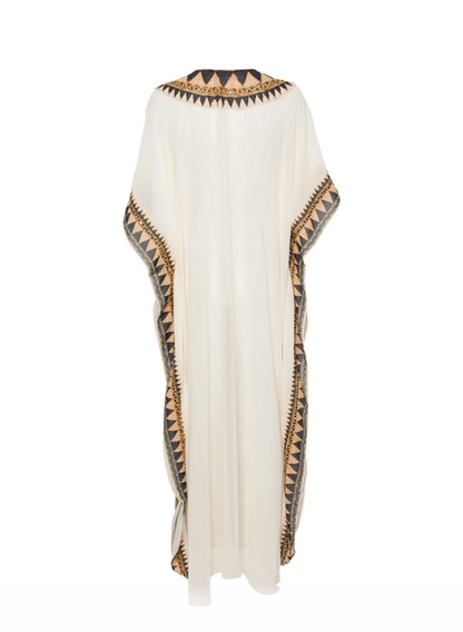 Abstract-print Beaded Kaftan