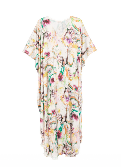 Marble-print Kaftan Dress