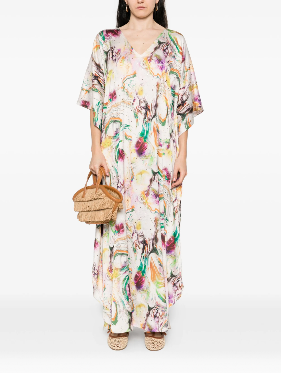 Marble-print Kaftan Dress