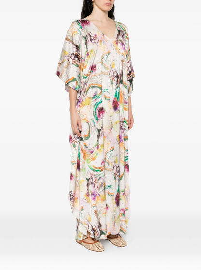 Marble-print Kaftan Dress