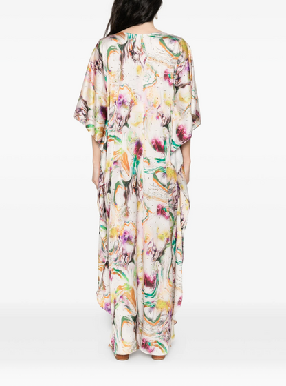 Marble-print Kaftan Dress