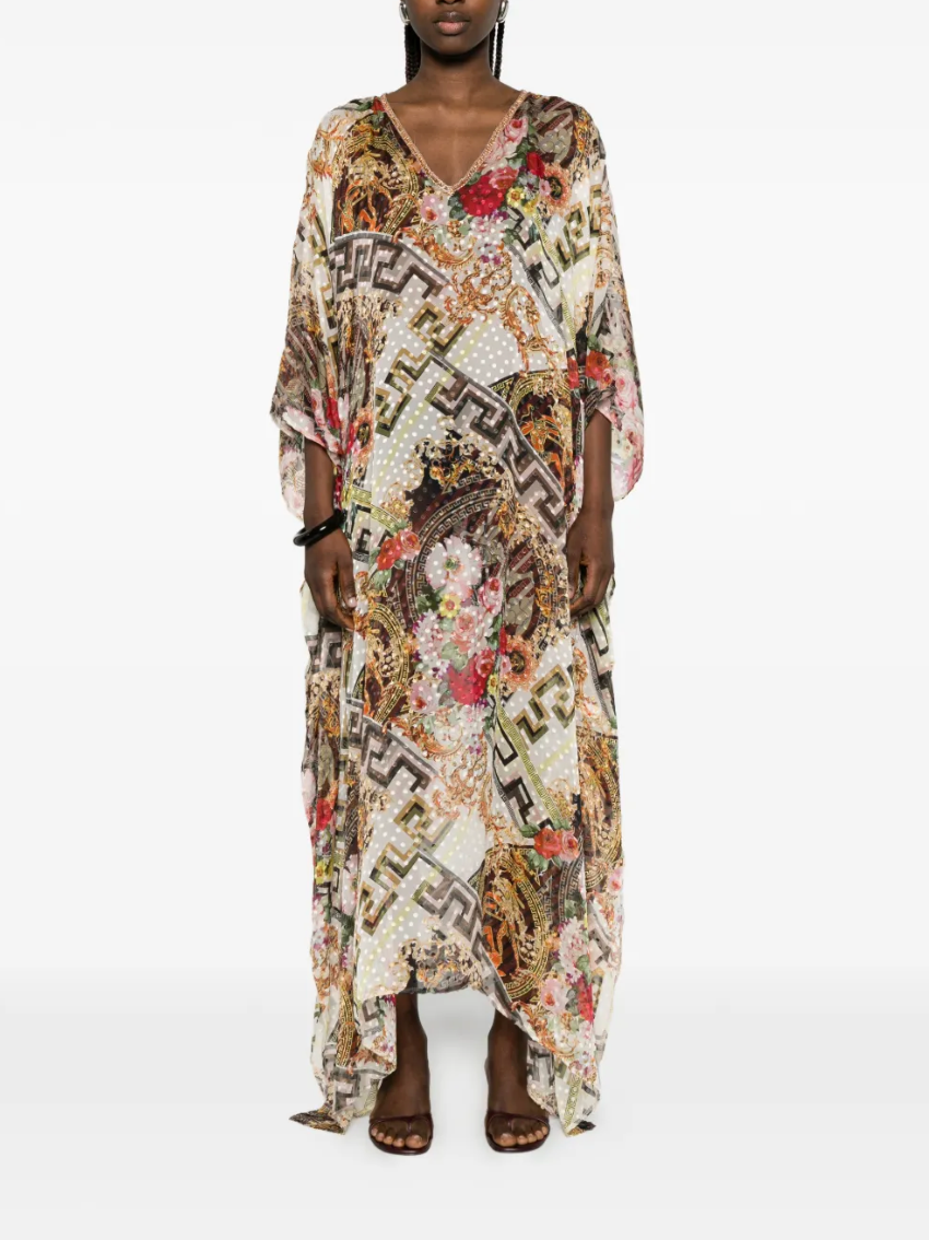 Greek Meander Blossom Silk Kaftan