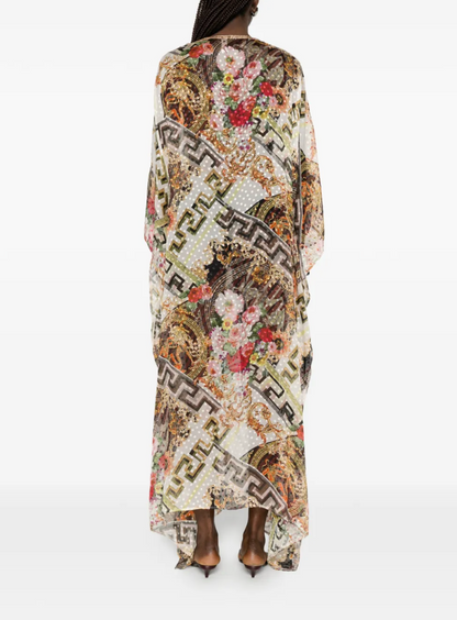 Greek Meander Blossom Silk Kaftan