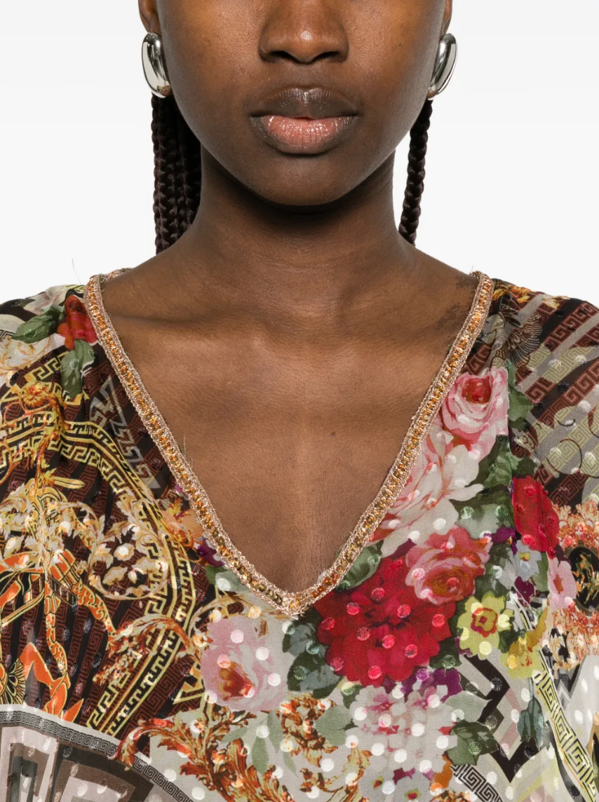 Greek Meander Blossom Silk Kaftan