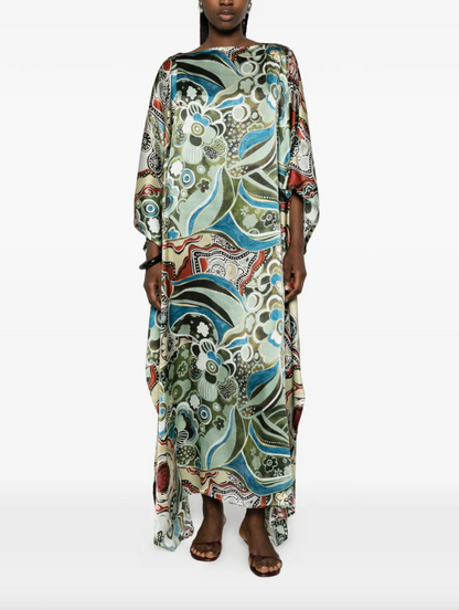 Zanzibar Mixed-patern Silk Kaftan