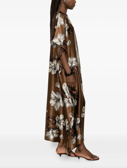 Chestnut Brown Floral Silk Kaftan