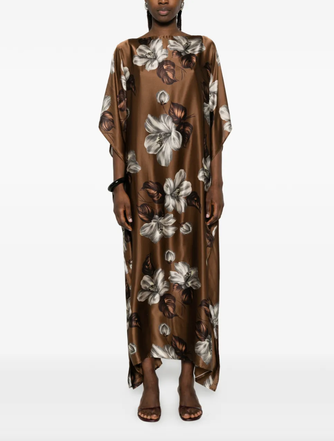 Chestnut Brown Floral Silk Kaftan