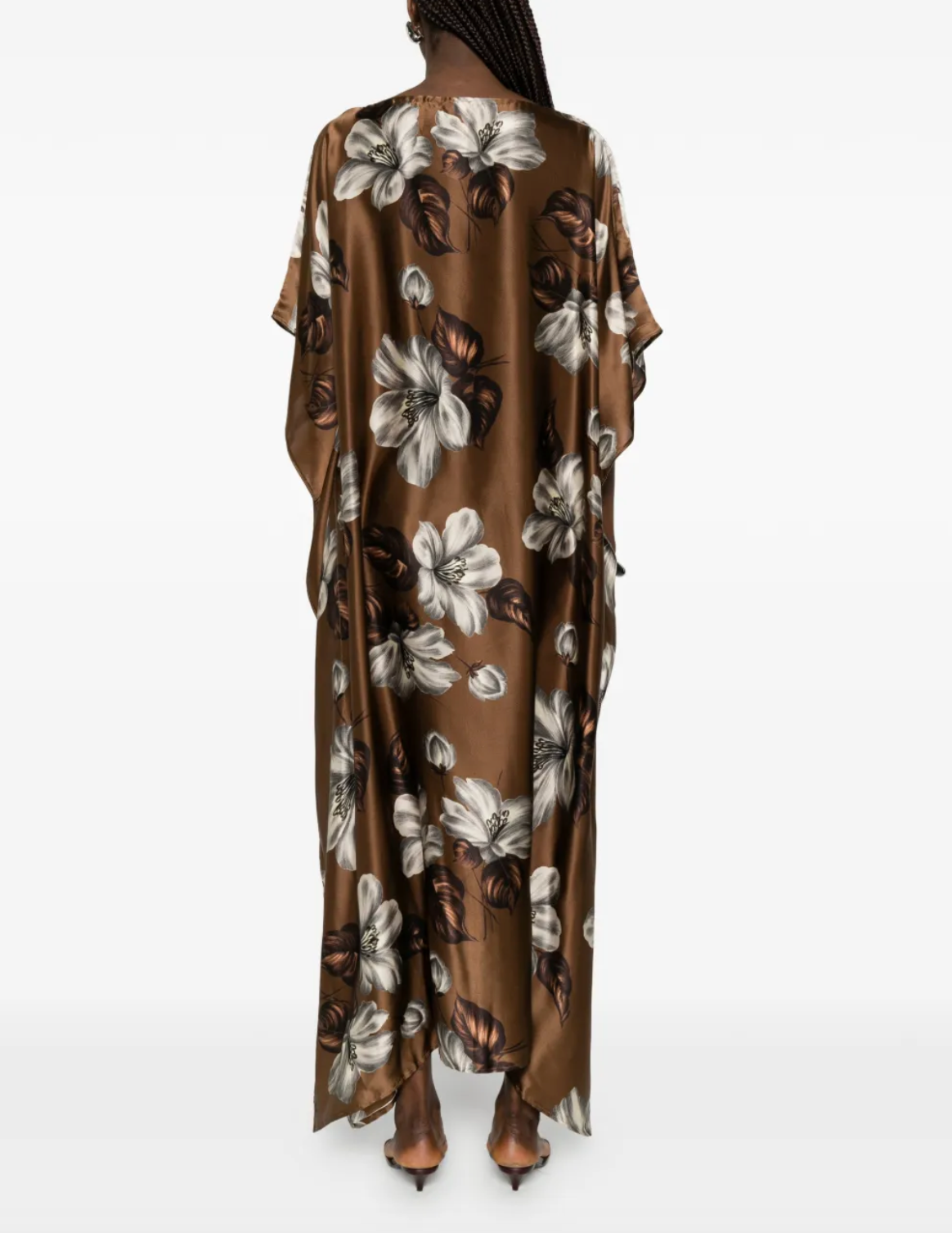 Chestnut Brown Floral Silk Kaftan