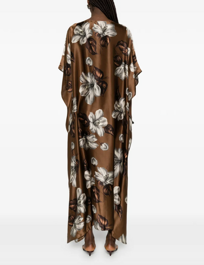 Chestnut Brown Floral Silk Kaftan