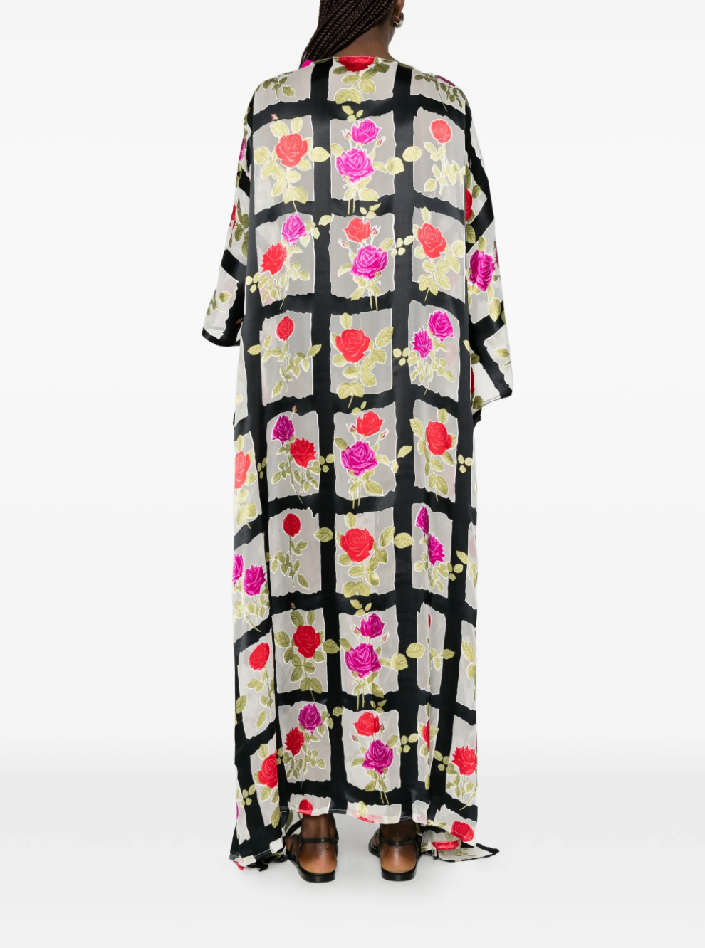 Rose-pattern Grid Silk Kaftan