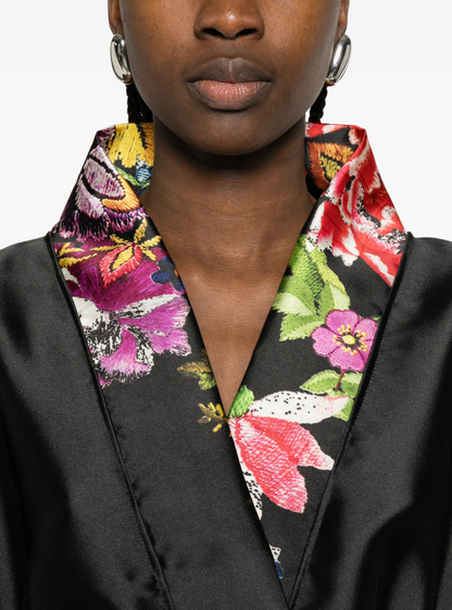 Black Floral Silk Kimono