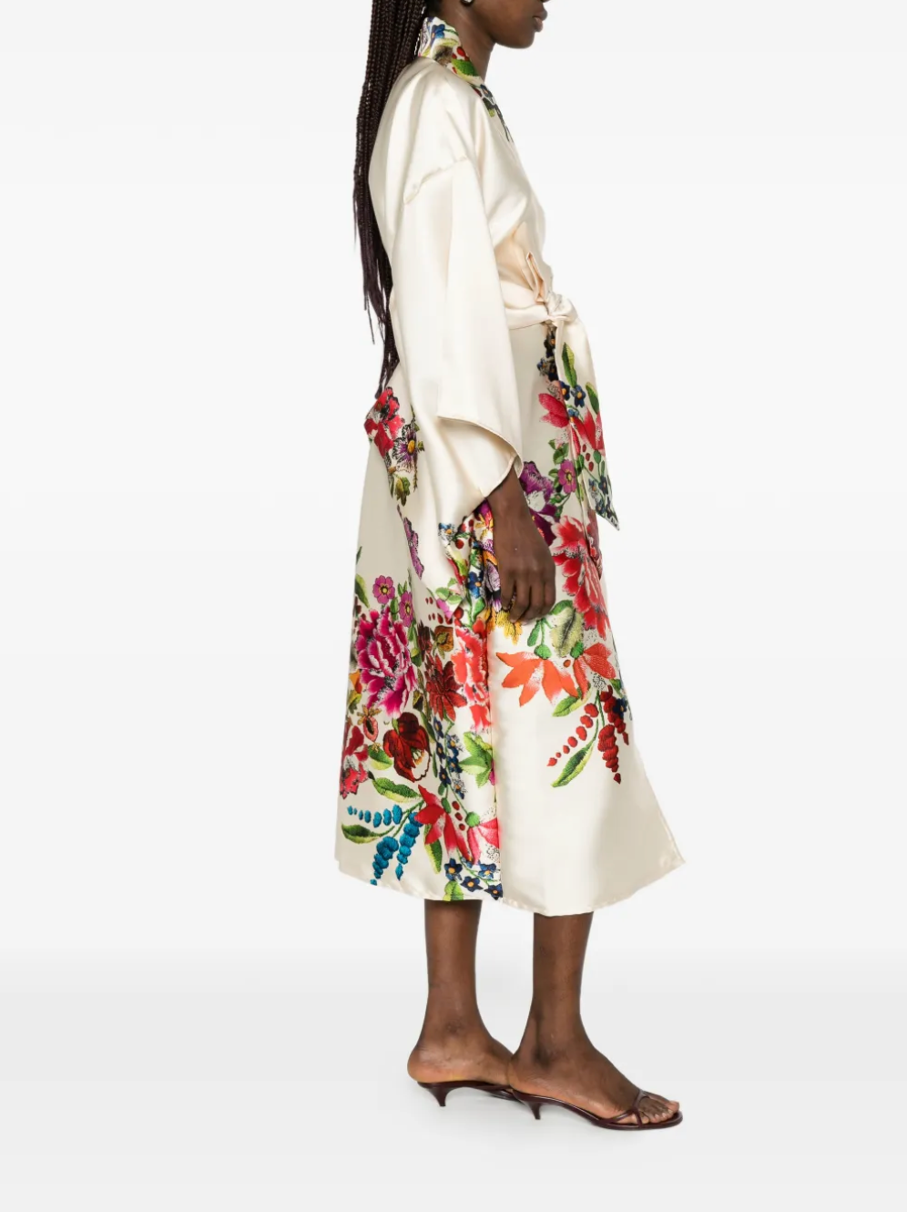 Cream Floral Silk Kimono
