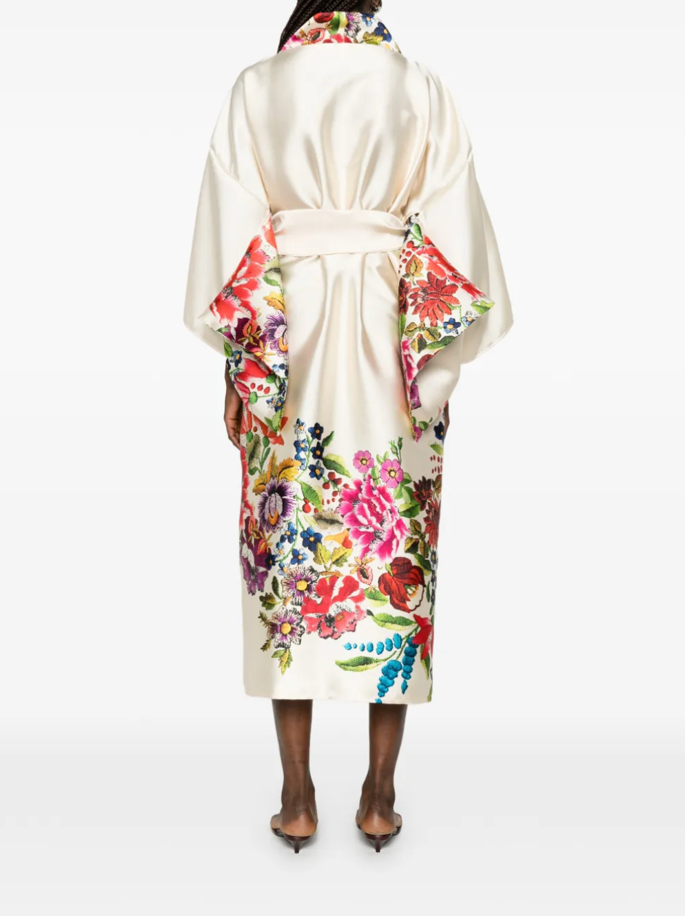 Cream Floral Silk Kimono