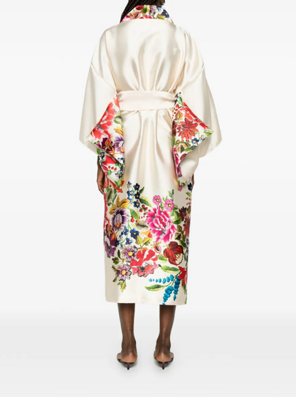 Cream Floral Silk Kimono