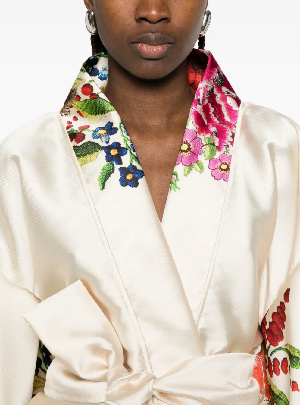 Cream Floral Silk Kimono