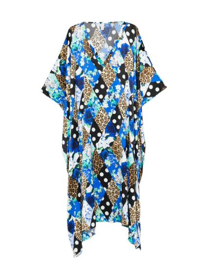 Mixed-pattern Leopard Polka Dot Blossom Silk Kaftan