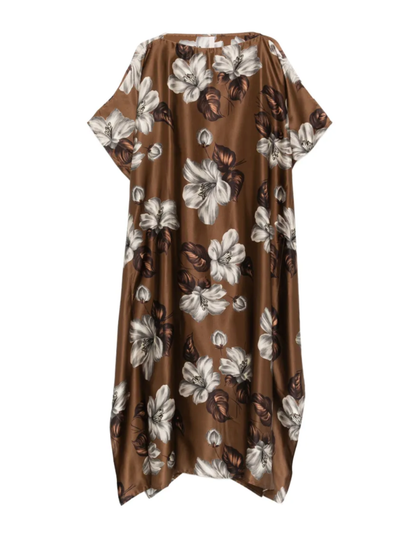 Chestnut Brown Floral Silk Kaftan