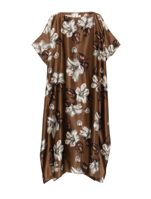 Chestnut Brown Floral Silk Kaftan