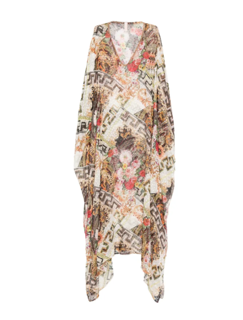 Greek Meander Blossom Silk Kaftan