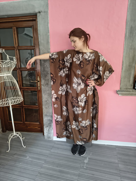 Chestnut Brown Floral Silk Kaftan