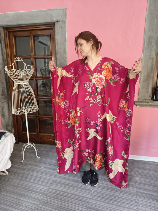 Fuchsia Blossom Silk Kaftan