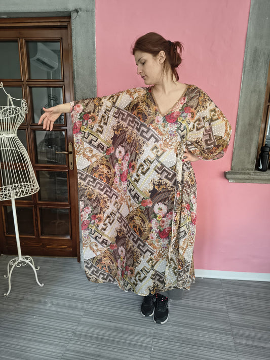 Greek Meander Blossom Silk Kaftan