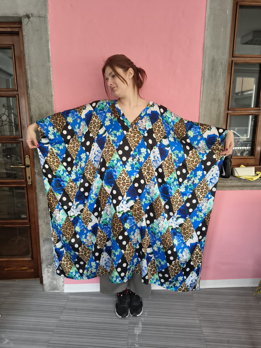 Mixed-pattern Leopard Polka Dot Blossom Silk Kaftan