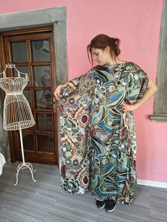 Zanzibar Mixed-patern Silk Kaftan