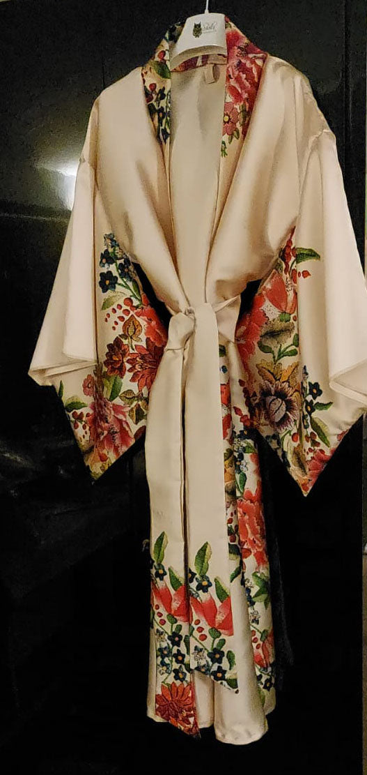 Black Floral Silk Kimono
